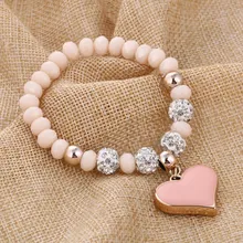 ZOSHI Romantic Vintage Bracelets For Women Heart Pendant Bracelets with crystal Shambhala Beads Fit Pan Bracelets