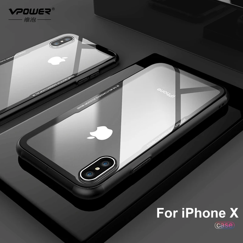 

Vpower for iPhone X Tempered glass Case, transparent clear glass cover case for iPhone X, Crystal Clear Case for iPhonex
