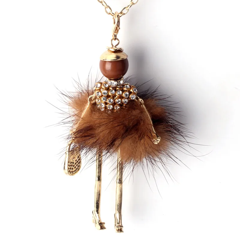 19 Цвета на кроличьем меху ювелирных изделий милая девочка кукла ожерелье длинное ожерелье женские ювелирные изделия, кулон для девочек Кукольное ожерелье - Окраска металла: 8