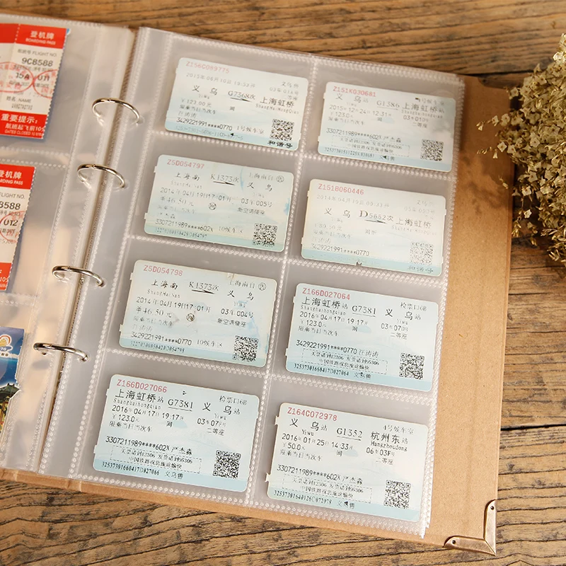 

40pcs/lot 305mm*240mm collect the train plane travel ticket coin collection album Banknotes transparent photo album