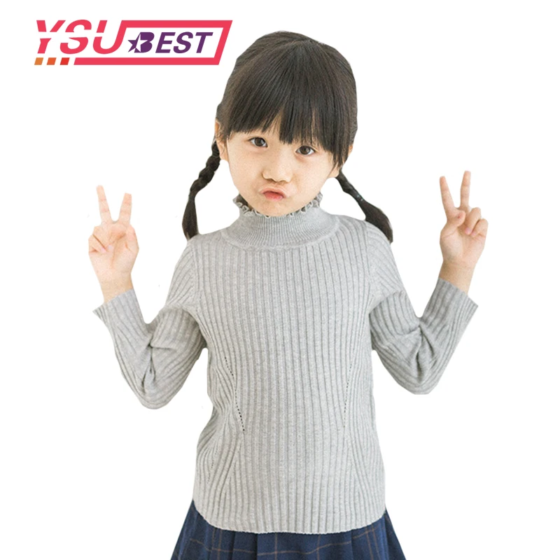 

New Children Sweaters Winter Turtleneck Ruched Collar Bottoming Tops Kids Clothing Soft Cotton Toddlers Girls Knitting Pullovers