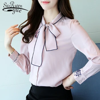 

new arrived 2018 spring blouse women Sweet shirt female long sleeves shirt fashion embroidered office lady tops D442 30