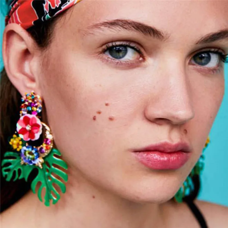 LUBOV Colorful Enamel Leaf Drop Earrings for Women Cute Flowers Statement Big Dangle Fashion Party Jewelry New | Украшения и