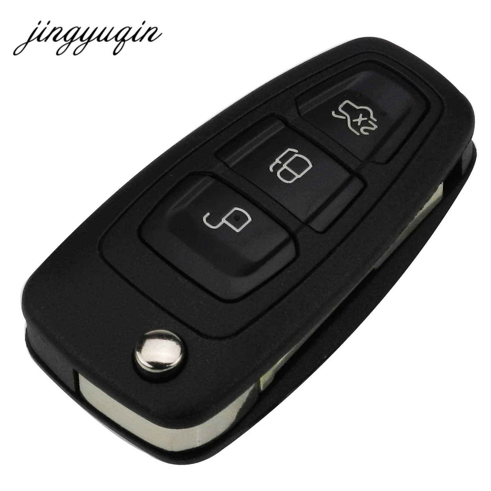 

jingyuqin 3 Button Folding Flip Remote Car Key Shell for FORD Focus Mondeo Fiesta HU101 F021 Blade Key Fob Case