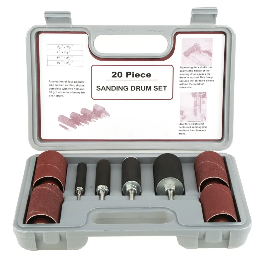 20Pcs/set Spindle Sanding Drum Sander Tool Kit Set w/ Case for Drill