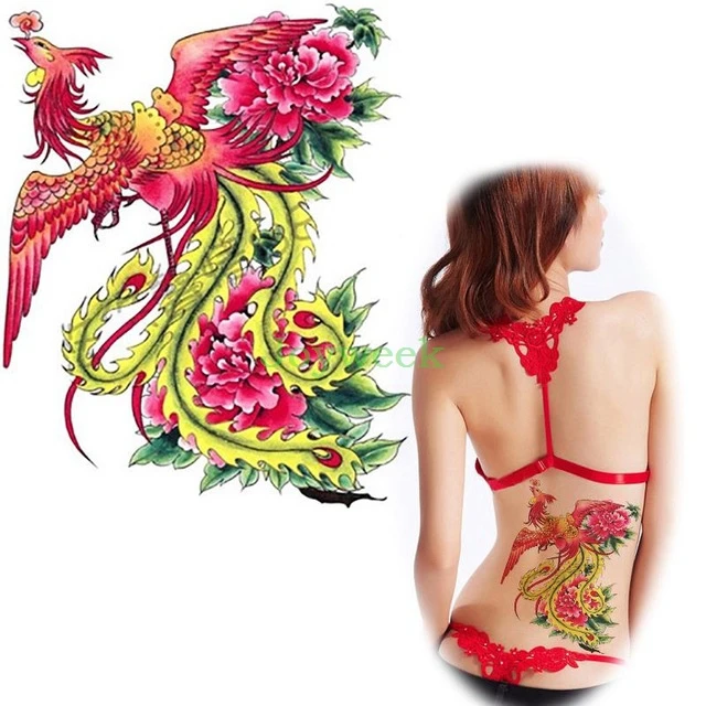 

Waterproof Temporary Tattoo Sticker on back large colorful Phoenix bird tatto stickers flash tatoo fake tattoos for women girl