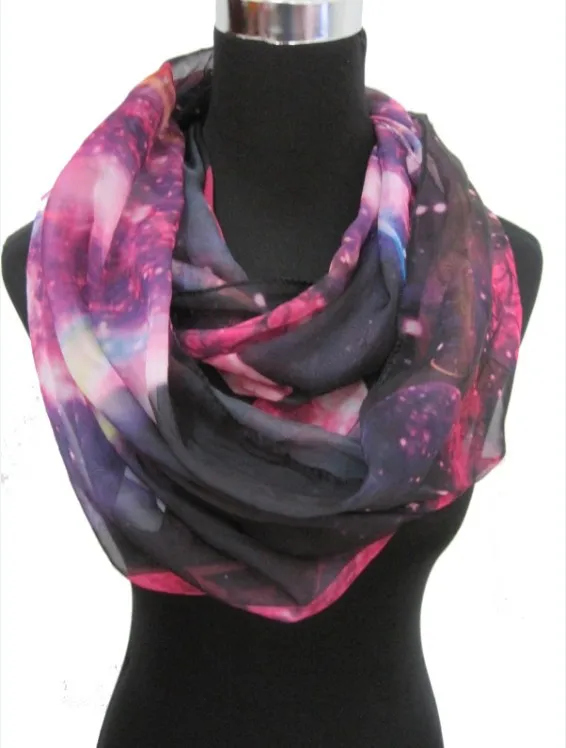 Модные женские Galaxy Звездное небо космического пространства Печати Круг Бесконечность шарф - Цвет: purple