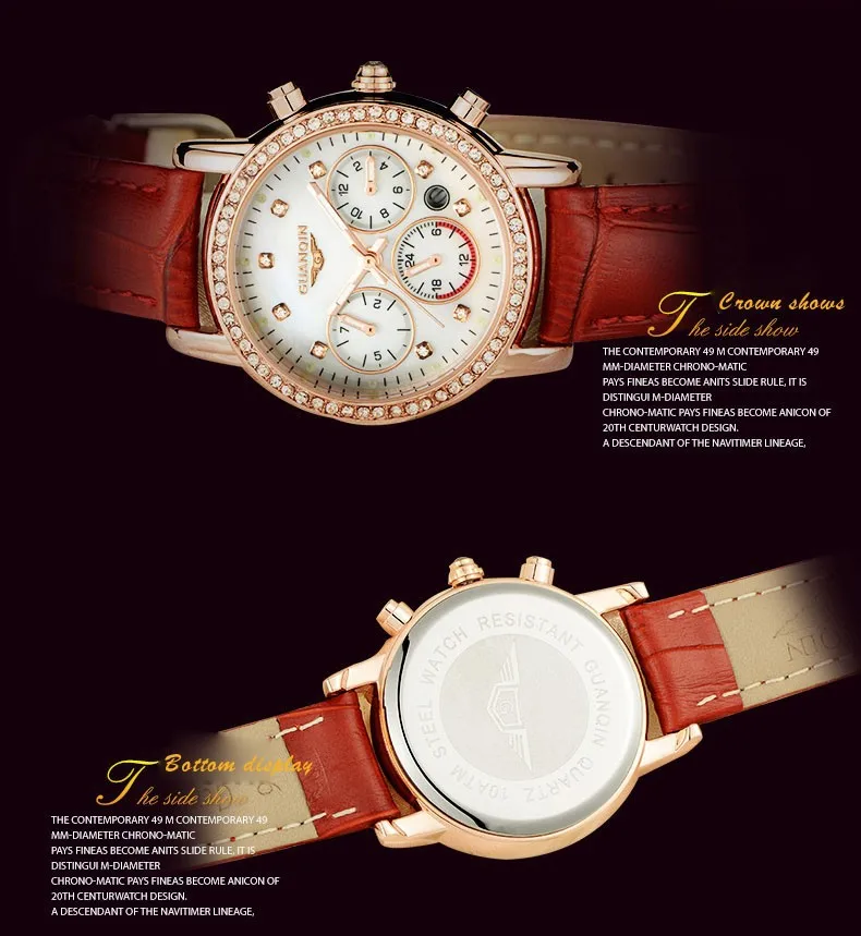 GUANQIN модные женские часы лучший бренд класса люкс кварцевые часы с бриллиантами кожа девушка часы Женское платье наручные часы Reloj Mujer A