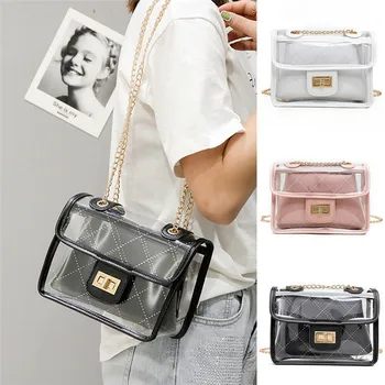 

Women Transparent Clear Chain Jelly Bag Tote Handbag Messenger Shoulder Bag