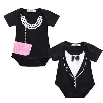 

NEW Hot Baby Girl Boy Tuxedo Romper Jumpsuit Bag Pearl Kids Summer Boys Gentleman Girls Necklace Costume One-pieces 0-18M