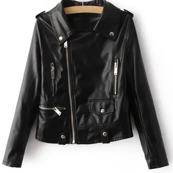

Fashion Women Bomber Jacket Candy Color PU Motor Parka Zipper New Streetwear Slim Basic Coats Abrigo Mujer