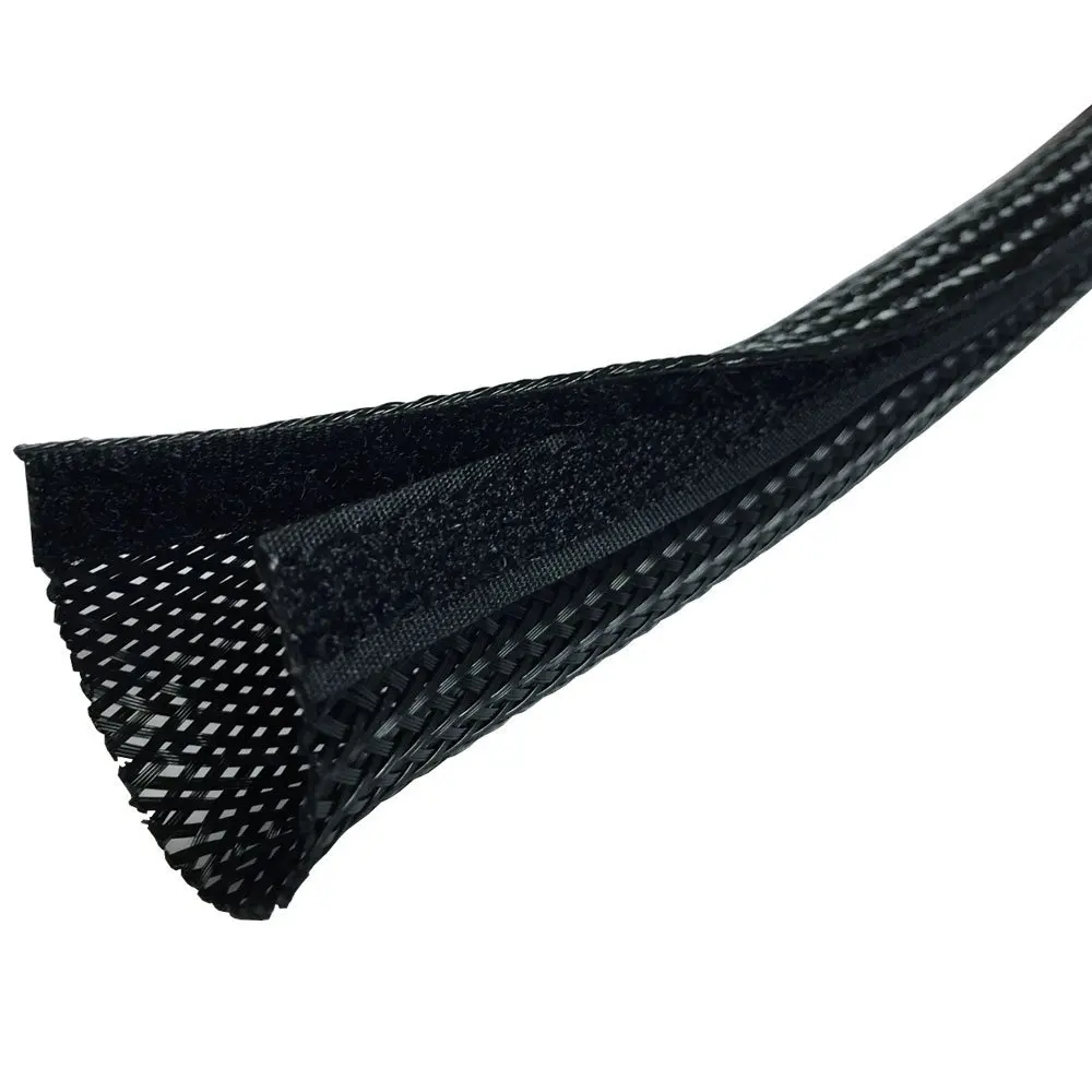 10 футов 5/" 13 мм черная флексографская обертка с крюком и петлей плетеная кабельная обертка плетеная оплетка защита крюк и петля застежка