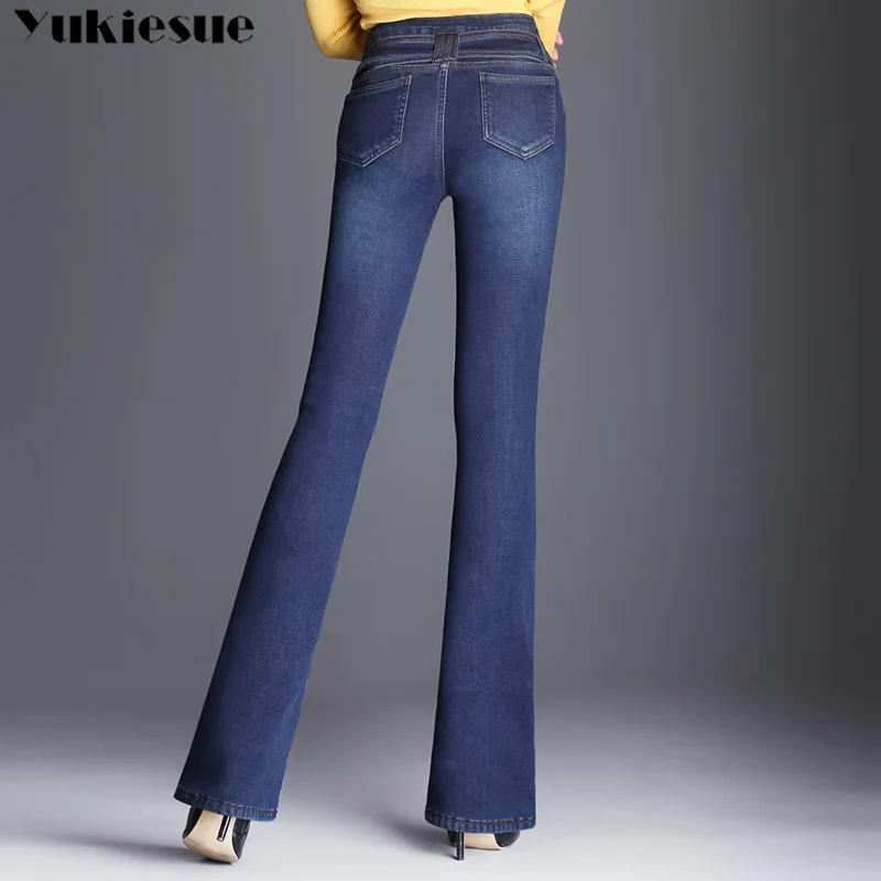 Зимние теплые флисовые тянущиеся расклешенные джинсы для женщин, тянущиеся расклешенные джинсы для девочек, брюки для женщин, джинсы большого размера