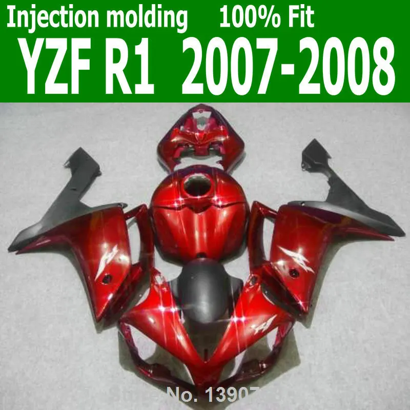 Вино комплект Красного обтекателя Для YAMAHA YZF R1 07 08 (глянцевая) 2007 2008 + 7 подарки инъекций Обтекатели CQ26