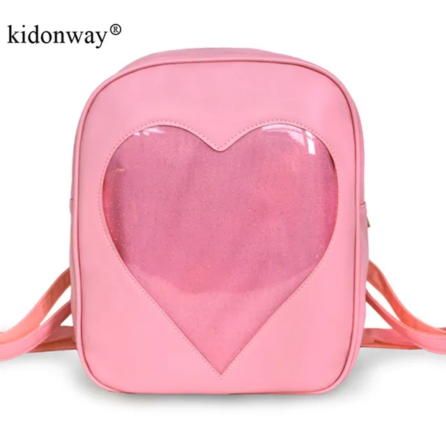 Kidonway Ita Bag Candy Pu Leather Backpacks For Womentranspa Kidonway Ita Bag Candy Pu Leather Backpacks For Womentranspa Love Heart Shape School Bags Backpack