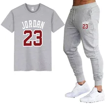 New T Shirts + Summer Brand Tshirt Men Letter Printed Jordan23 Sportsuit Set T-Shirt 2-piece set Male Top+ Fitness pants