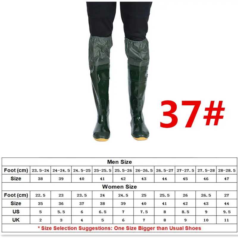 Lightweight PVC Fishing Waders Boots 360% Rotated Soft Sole Fishing Waders Boot Unisex Elastic Belt PVC Overknee Fishing Waders - Цвет: 37