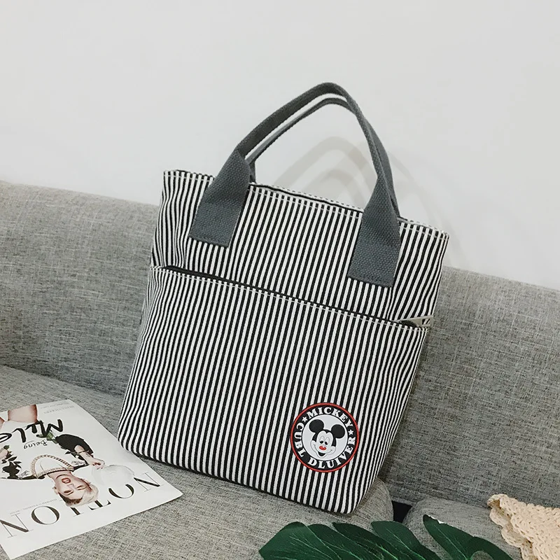 

Disney canvas cartoon shopping diaper bag Mickey Striped canvas tote bag storage high capacity bag hand bag girl shoulder