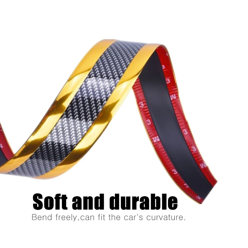  Carcardo 3D Carbon Fiber Protector Strip Car Bumper Strip Protector Chrome Door Sill Sticker Rubber