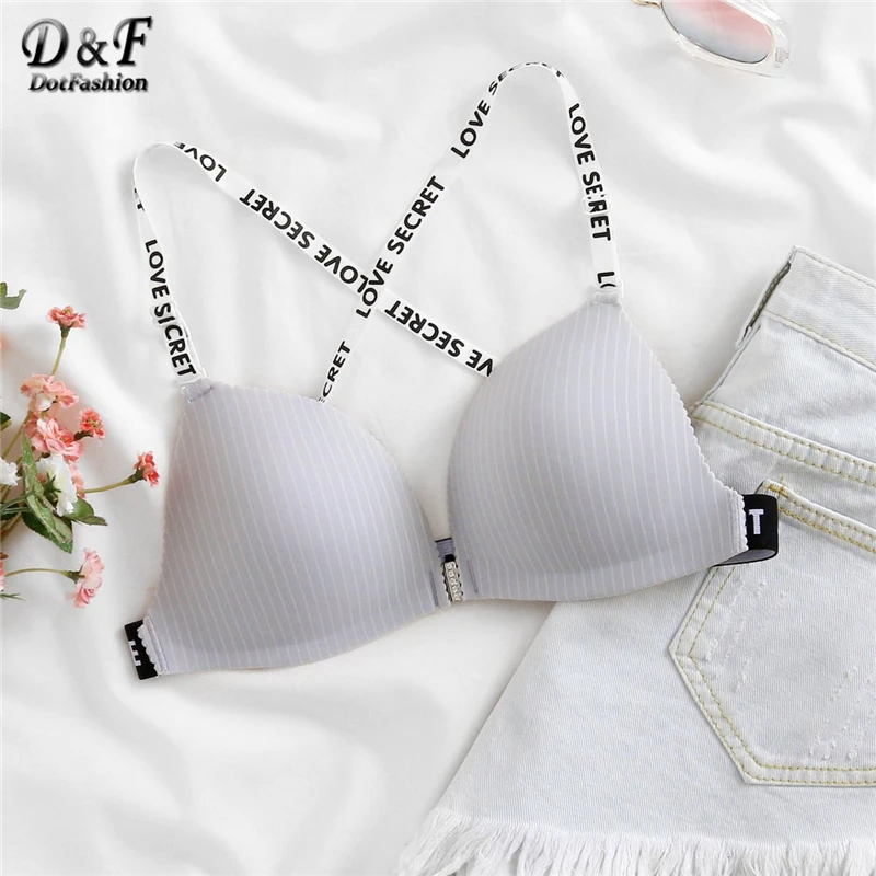 

Dotfashion Grey Letter Striped Slogan Tape Bra For Women 2019 Spring Summer Sexy Bras Tops Ladies Casual Lingerie Bralettes