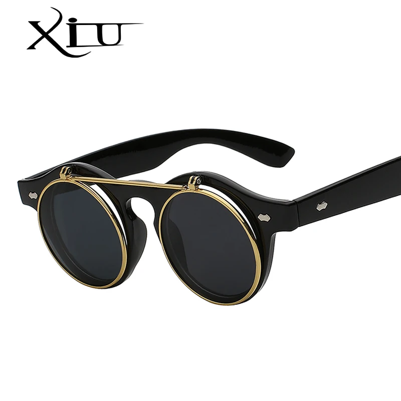 

XIU Flip Up Round Shade Sunglasses Retro Vintage Men Women Brand Designer Sunglasses Punk Classic Eyeglasses UV400