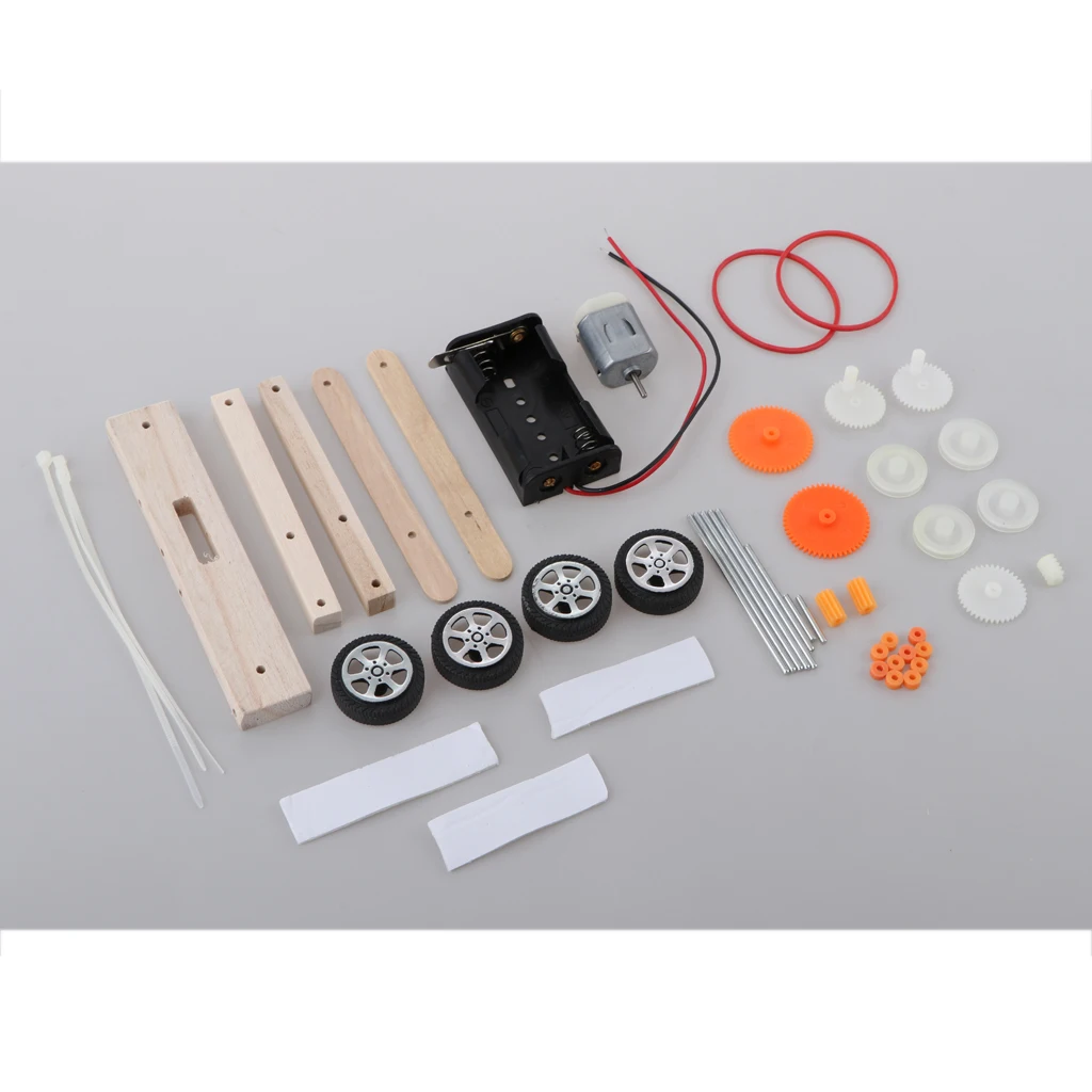 DIY Assembly Wooden Toy 4 Wheels Car Model Building Kits Physical Science Experiments Toys Gift for Adults & Kids