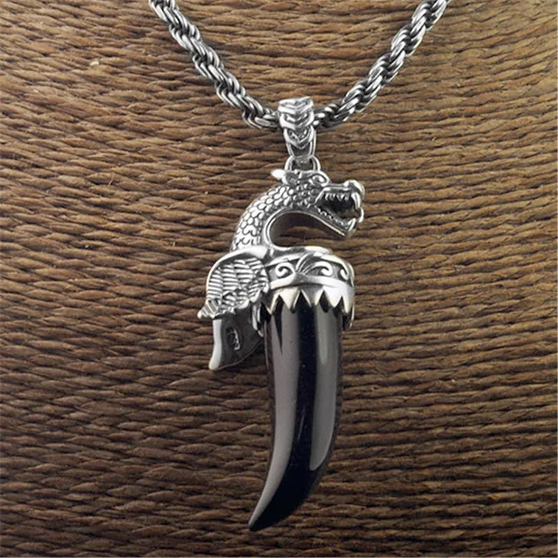 

V.YA Unique Pterosaurs Dragon Pendant Men's Jewelry 925 Sterling Silver Nature Black Stone Pendants Fashion Christmas Gift