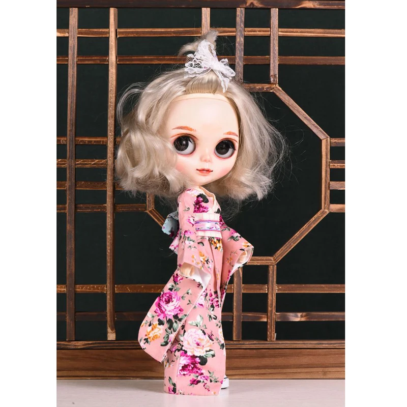 

New Arrival 1/6 Blyth Doll Pink Color Japanese Blossoms Kimono Dress Doll Clothes for neoblythe Barbies Licca Doll