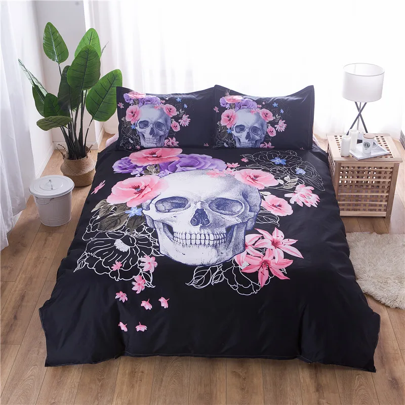 Floral Skull Bedding Sets Single Queen King Size Flower Duvet Cover Set