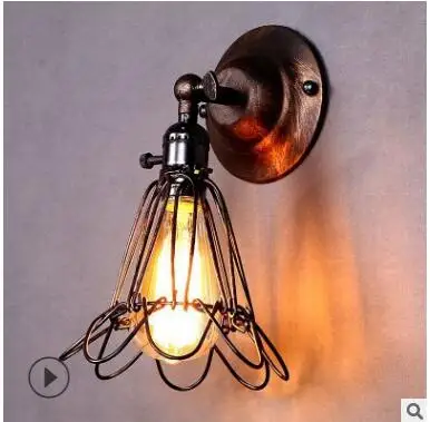 American retro iron small birdcage wall lamp industrial style designer home bar corridor lamps | Лампы и освещение