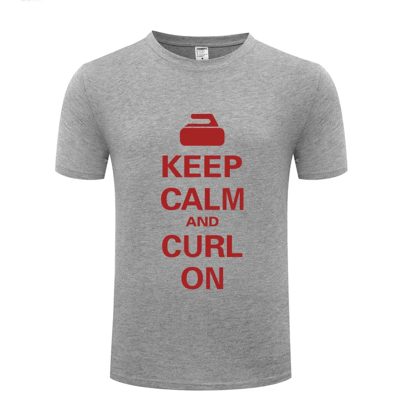 Keep Calm and Curl на керлинг футболка Для мужчин Смешные хлопок короткий рукав футболка Новинка футболка для Для мужчин Для женщин Творческий