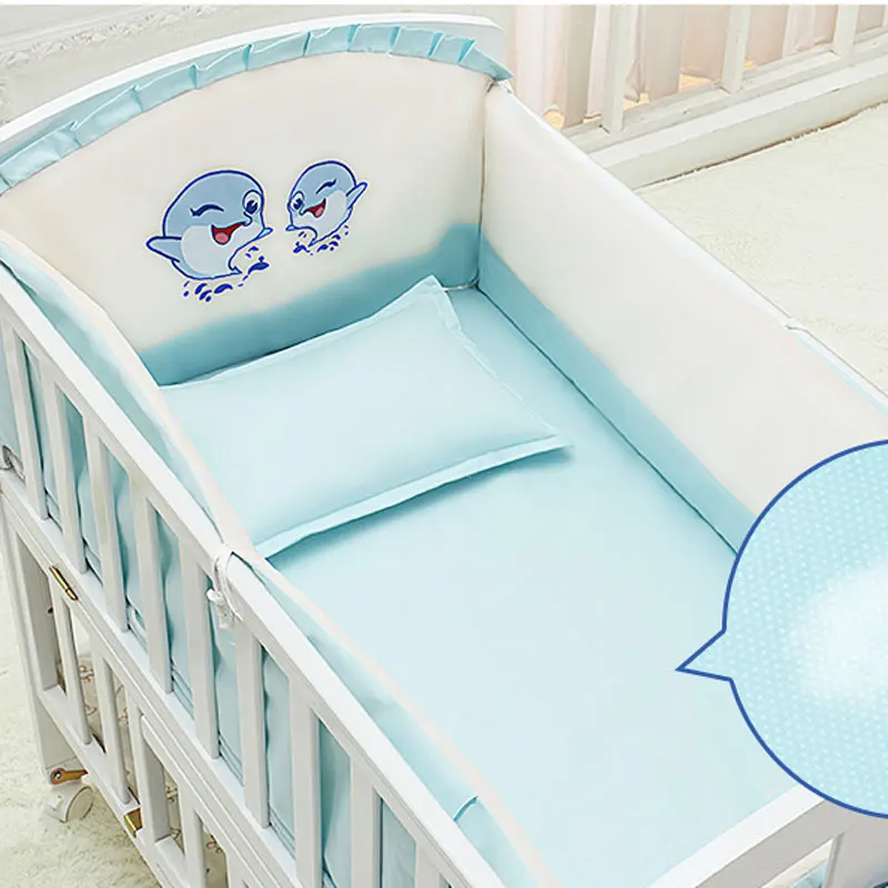 

5Pcs/Set Cartoon Animated Crib Bed Bumper for Newborns 100%Cotton Comfortable Children's Bed Protector Baby Washable Bedding Set
