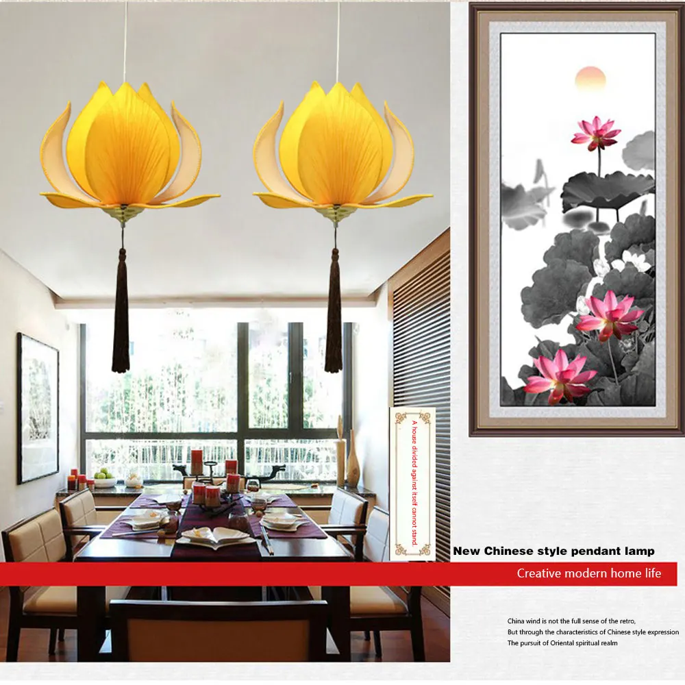 Новая китайская ткань дзен люстра классическая лампа в форме лотоса храмовый зал-гостиная ресторан освещение