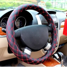 KKYSYELVA красный кожаный чехол рулевого колеса автомобиля чехлы 38 см рулевое колесо s чехлы черная крышка колеса