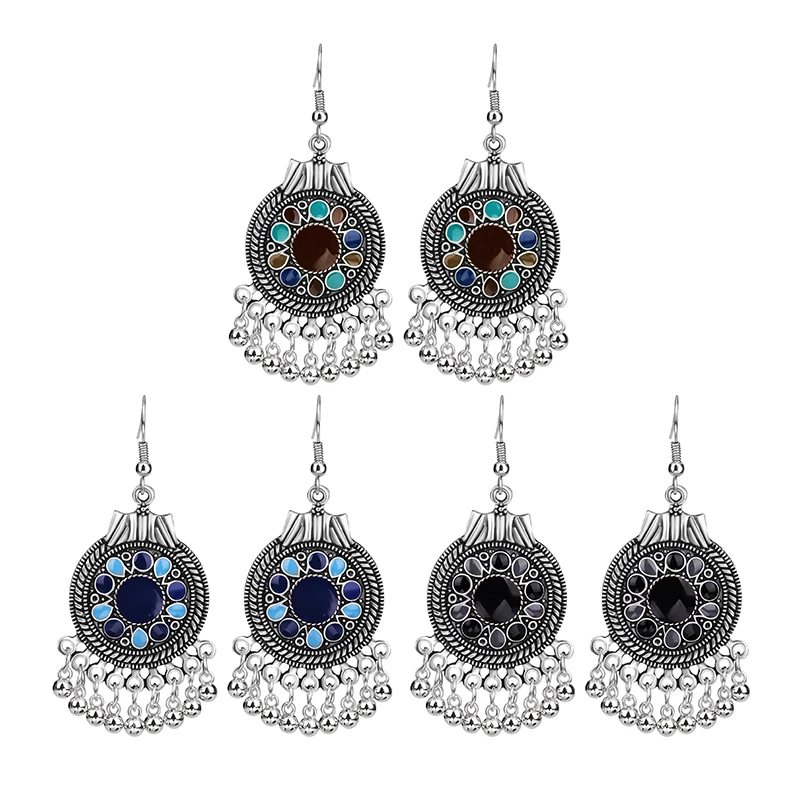 

Antique Silver Color Round Tassel Drop Dangle Earrings for Women Girl Long Flower Charms Pendant Earring Pendientes 2239