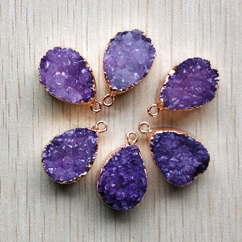 6 шт./партия, модный Природный пурпурный кристалл, подвески в форме капли воды для DIY ожерелья, ювелирные изделия