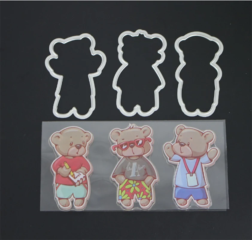

AZSG Stylish bear Clear Stamps Cutting Dies Set for DIY Scrapbooking/photo Album Decorative Craft