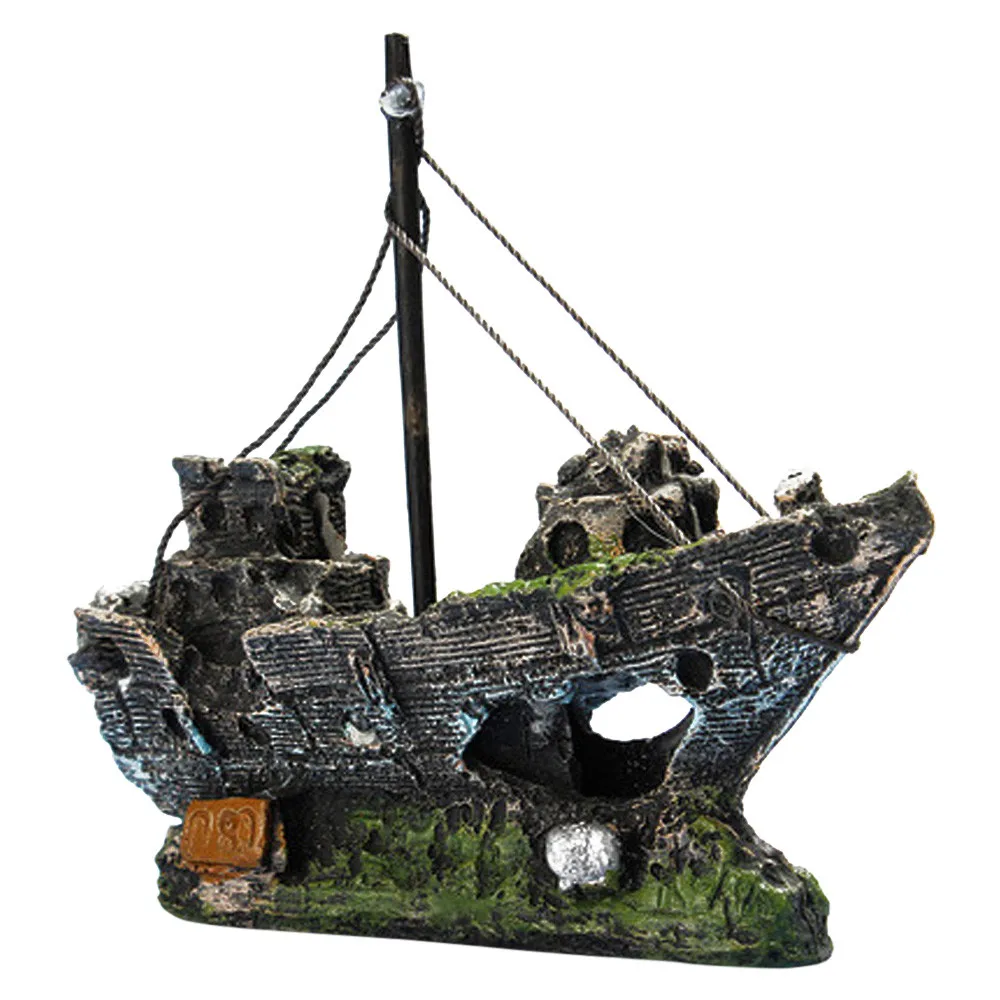 

Fish Tank Aquarium Decor For SpongeBob Wreck Sailing Boat Sunk Ship Destroyer ockery Hiding Cave Decor Aquarium Accessory M0510
