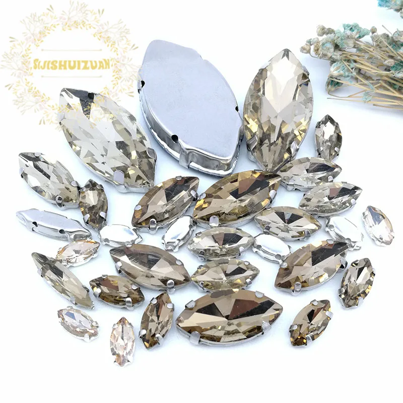 Description Picture 6 of item30PCS/Bag 21 Color Mix Horse Eye Shape Size Glass Crystal Sew on Rhinestones With Silvery Claw Diy Wedding Dress Decoration