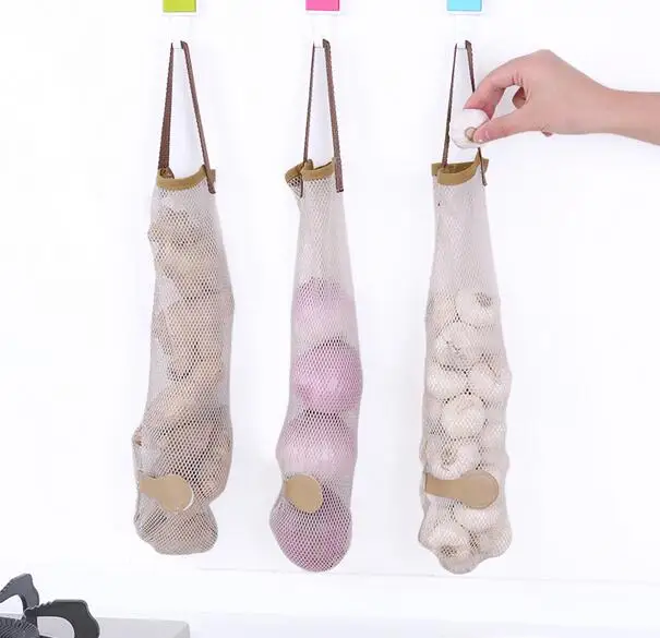 

3pcs/lot High quality Hanging Trash Bag Home Food Storage Bag Grocery Mesh Hanging Fruit Vegetable organizer Kitchen Organizing