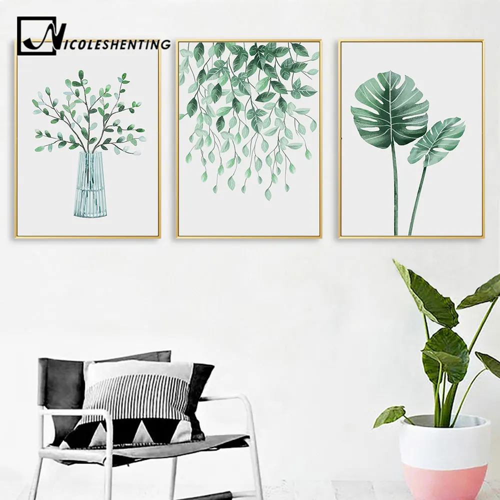 

Scandinavian Style Watercolor Plant Leaf Nordic Poster Nature Wall Art Canvas Prints Painting Decoration Pictures Home Decor