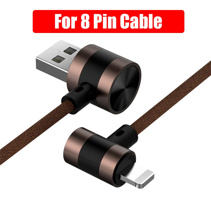 90 градусов USB C Micro USB 8-контактный кабель для iphone Xs max Xr X 8 7 6 plus 6s 5 s plus Быстрая зарядка кабель для передачи данных для мобильного телефона - Цвет: Brown For 8 Pin