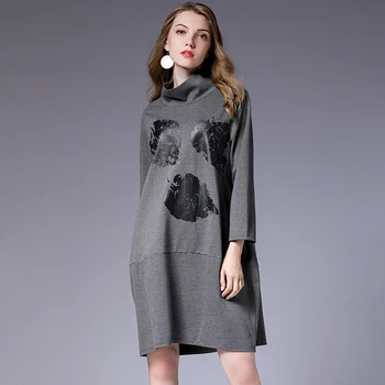 

Autumn Winter Dress Grey Black Plus Size Woman 2018 Female Sexy Length Sleeve Casual Loose Party Oversized Dresses Women 4XL