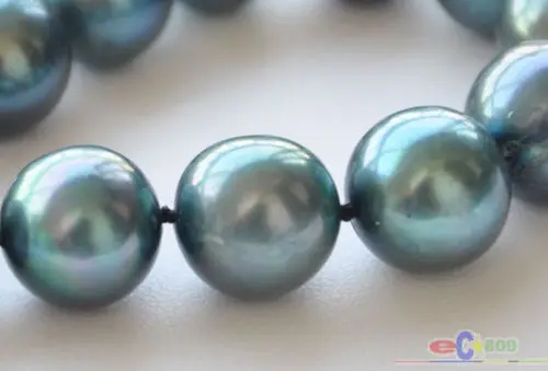 

Hot sale new Style >>>>> Lustre AA++17" 12mm ROUND PEACOCK BLACK PEARL NECKLACE 925SS