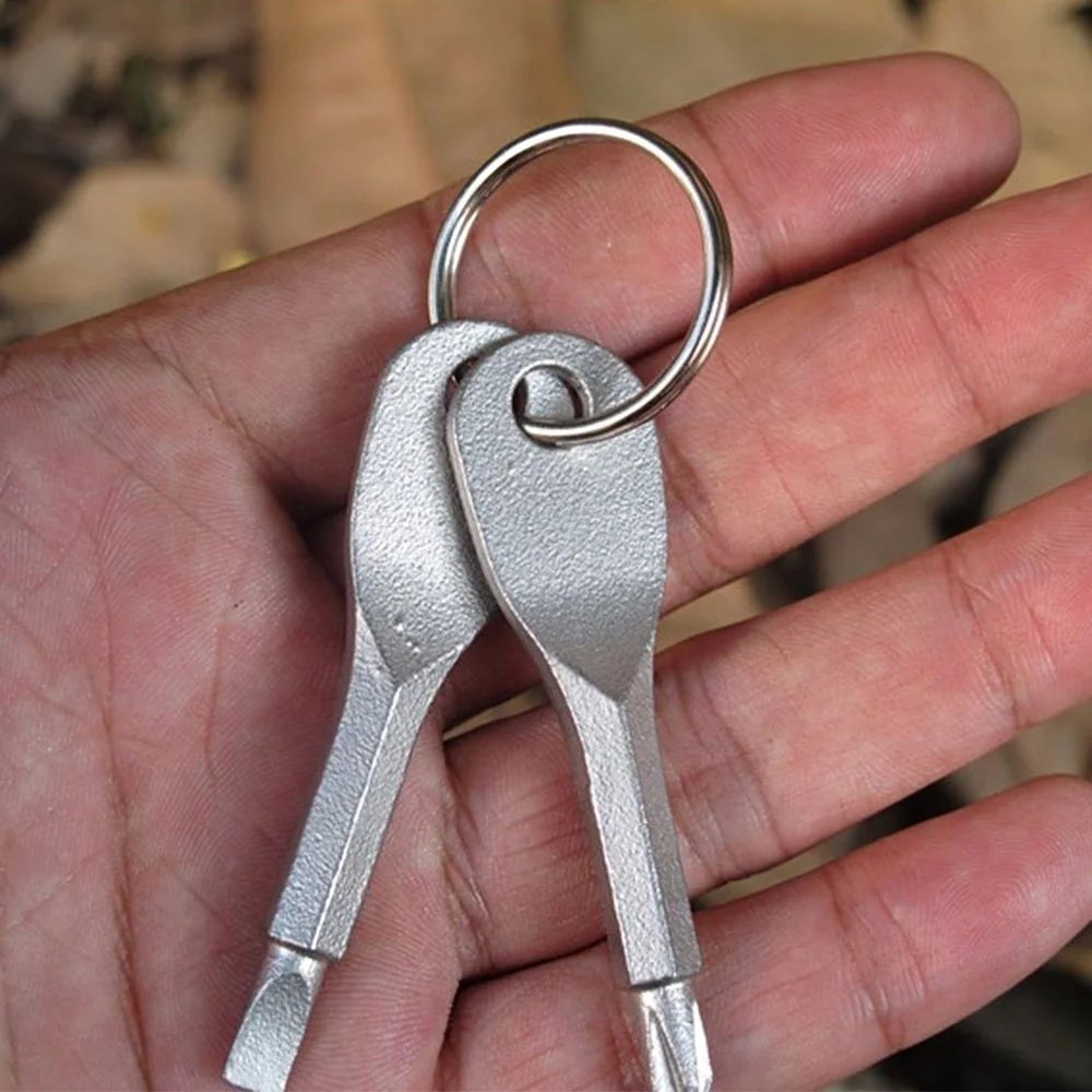 2pc Outdoor Screwdriver Set Stainless Steel Key Ring Key Chain Repair Tool Multitools Mini Camping Pocket Tool Home Use (1)