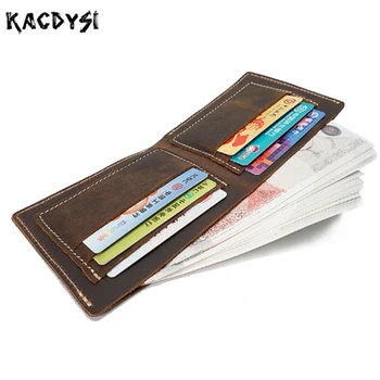 

Handmade Genuine Leather Mens Wallet Man Short Money Cash Purse Retro Crazy Horse Leather Slim Wallet Leather Credit Card Holder