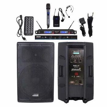 

STARAUDIO 4000W 15" Powered 4-Ohm PA Speaker Active DJ Audio Stage Speaker 2CH Wireless UHF Handheld Headset Microphone SHD-15