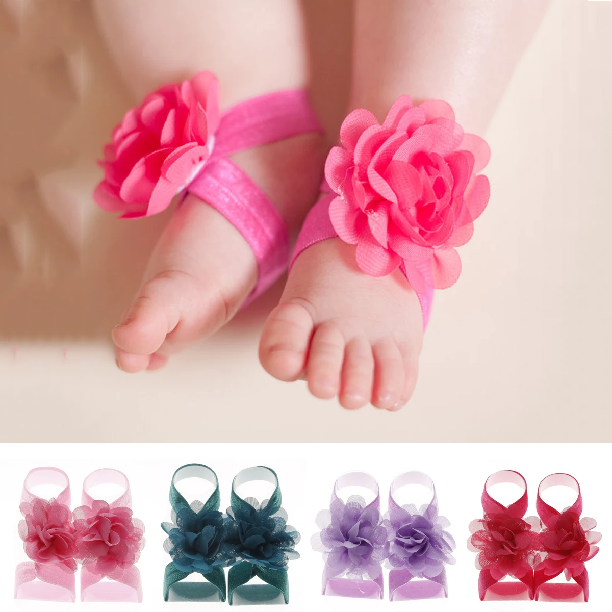 Details about   15 Pairs Baby Girl Kids Barefoot Sandals Flowers Shoes Headband For Photography 