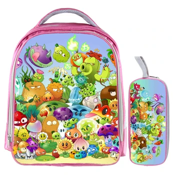 

13 Inch Plants vs Zombies Backpack Cartoon Printing School Bags Kids Kindergarten Daily Travel Mochila Pencil Bag Sets