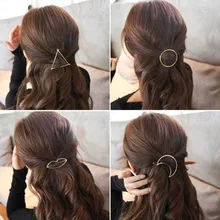 Hot Sales New Style Women's Simple Elegant Metal Geometric Round Triangle Moon Hairpin Hair Clip